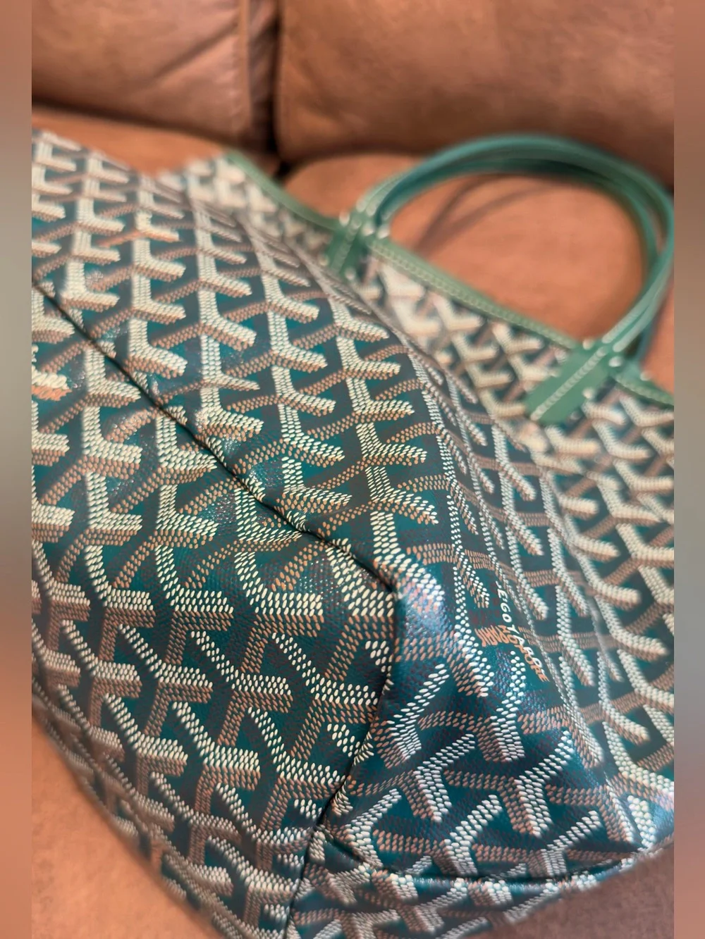 Goyard Green Patterned St. Louis Tote with Matching Pouch Size pm